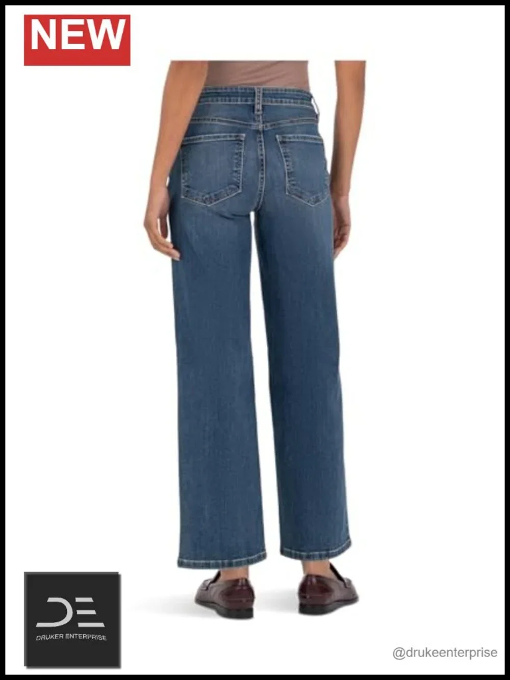 High Rise Wide Leg Jeans Stretch Cotton Blend